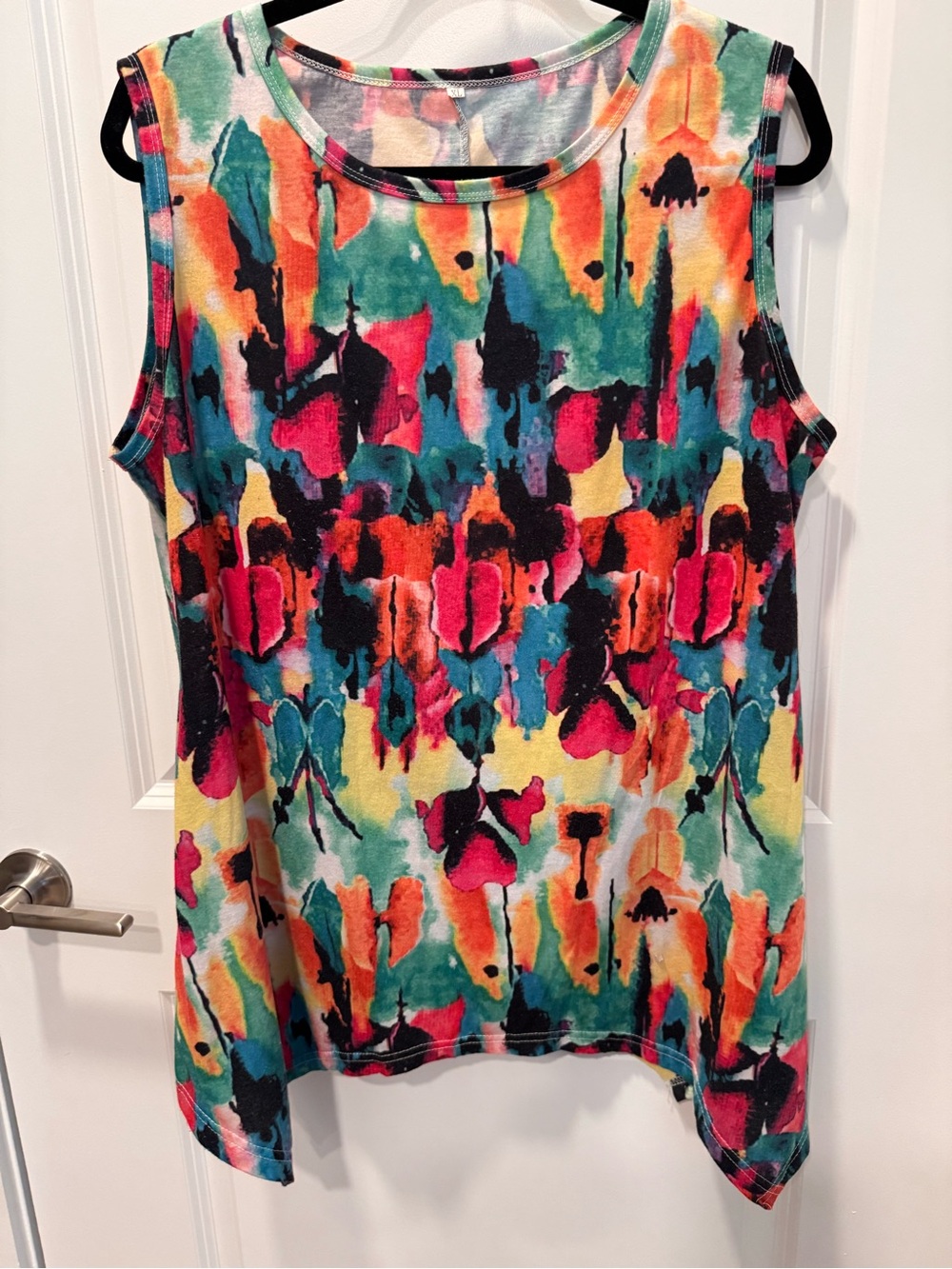 Sleeveless Multicolor Print Tank Top - Vibrant Watercolor Pattern